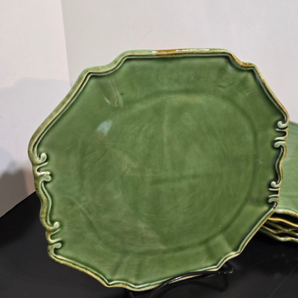 Set 6 Baum Bros Dinner Plates / platter Antique Collection Scalloped Green 10.5" - Picture 2 of 10